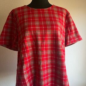 Ann Taylor Vibrant Red Plaid Short Sleeve Top